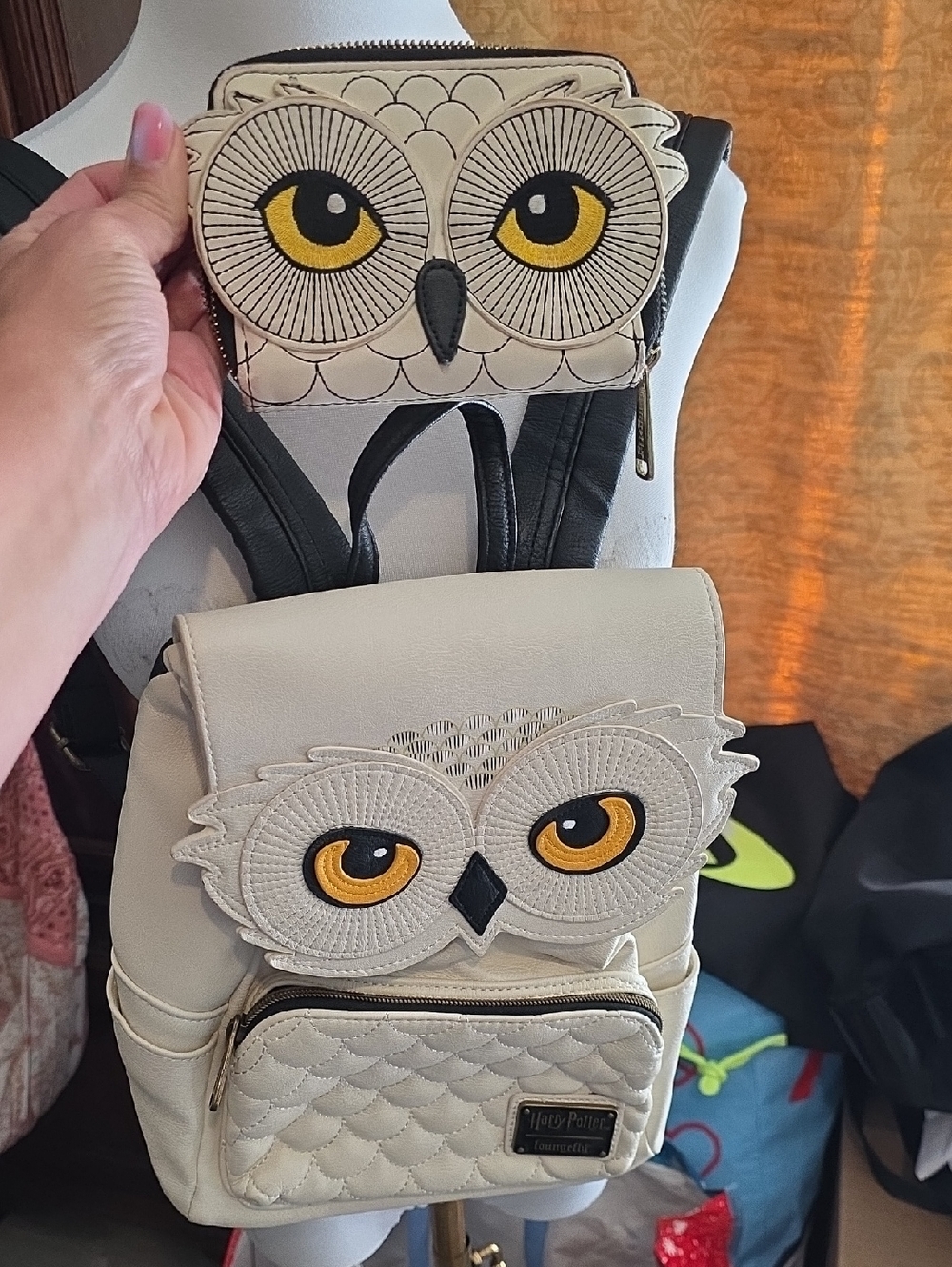 LoungeFly Harry Potter Owl Backpack with Yellow Eyes With MATCHING Wallet
